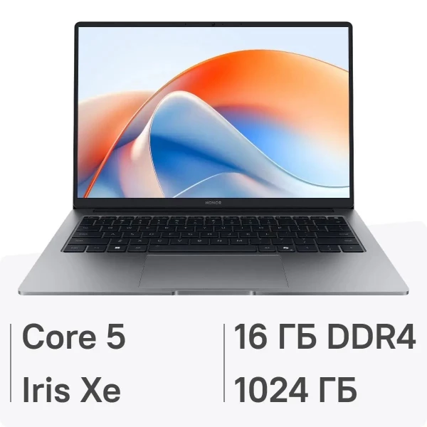 Ноутбук Honor MagicBook X14 Plus 2025 FermiB-5611, 14 ", INTEL Iris Xe Graphics, 16 ГБ RAM, серый космос [5301ALWA]