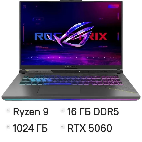 Ноутбук ASUS ROG Strix G18 G814PM-S8074, 18 ", NVIDIA GeForce RTX 5060, 16 ГБ RAM, серый [90NR0L29-M003Y0]